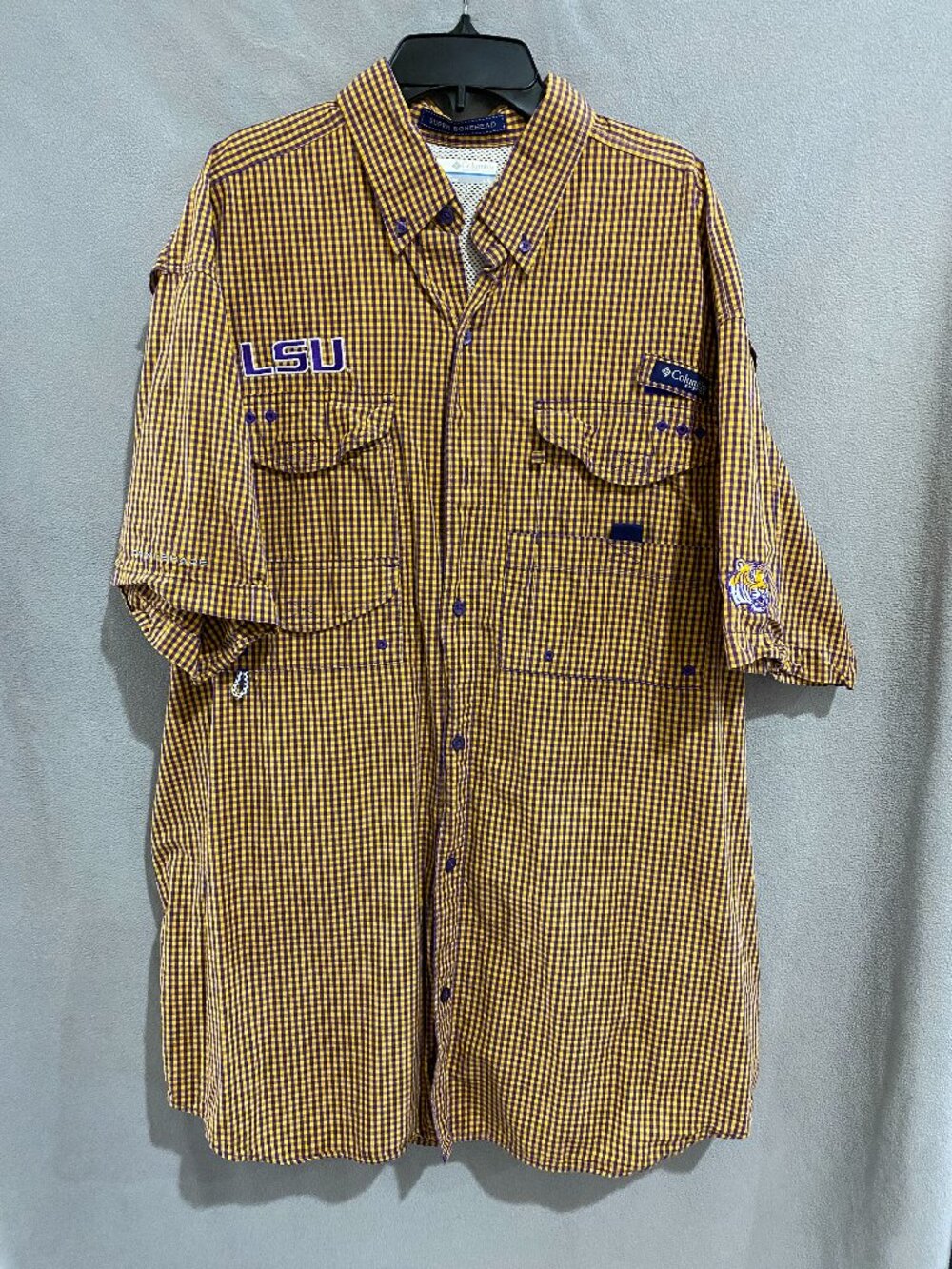Columbia PFG Super Bonehead LSU Tigers Fishing Shirt Men’s L Purple Gold